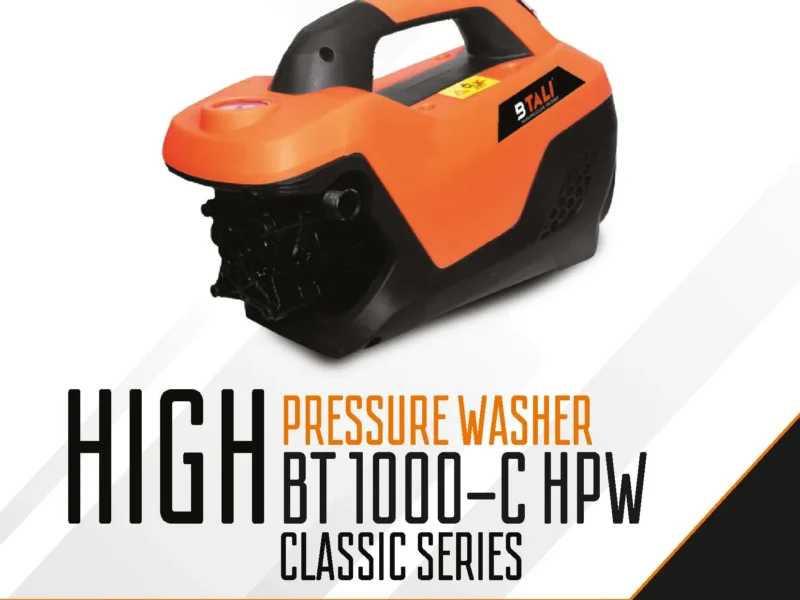 Professional bike washer gun by Btali International used for high pressure motorcycle cleaning in an Indian detailing shop.