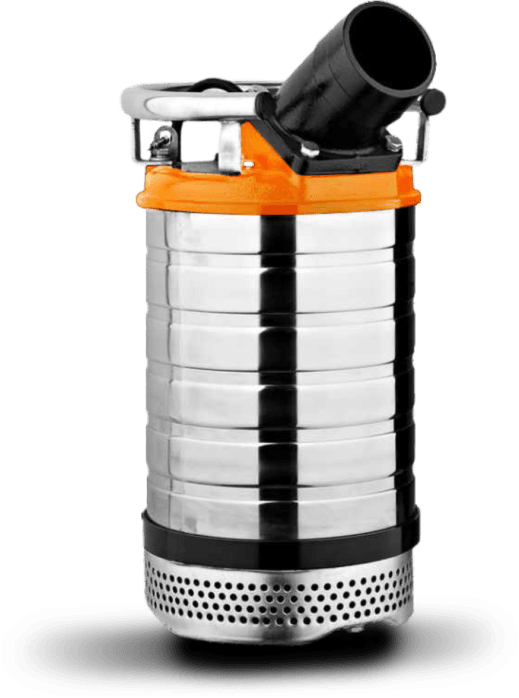 Heavy-duty submersible pump for dirty water preventing clogs in sewage and muddy water applications for industrial use.