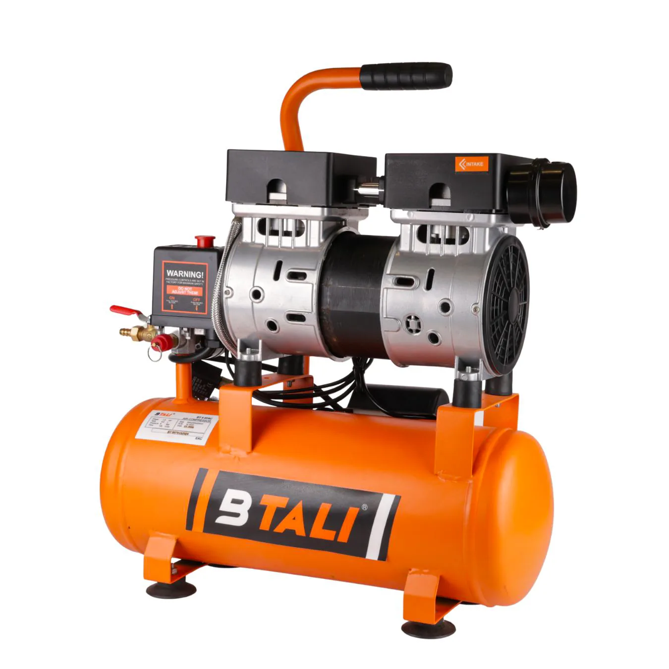 Compact and Professional Btali BT 09 1 HP oil free air compressor with 9L tank for portable dental and industrial applications.