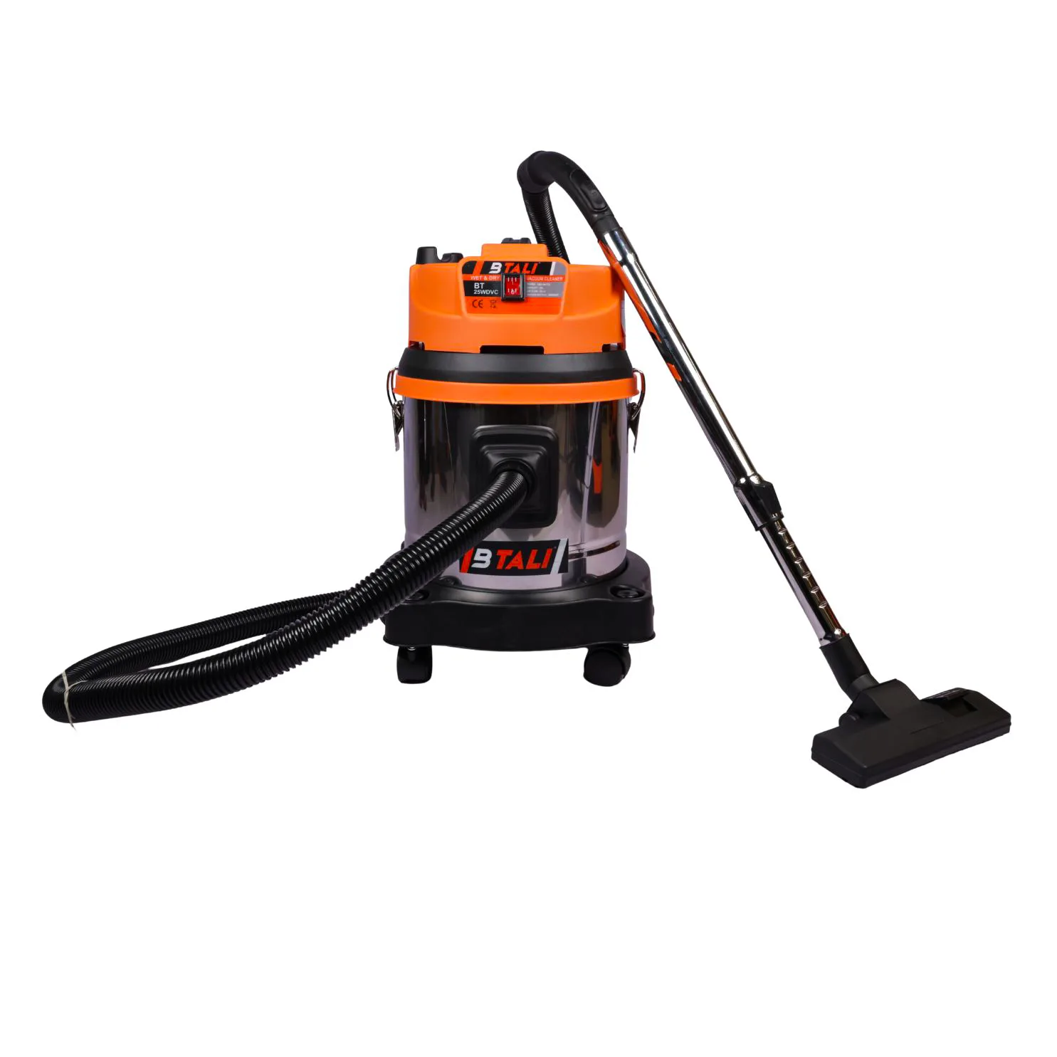 High-performance Btali BT 25 wet and dry vacuum cleaner featuring a 25L heavy duty tank, specifically designed for intensive industrial and commercial cleaning use.