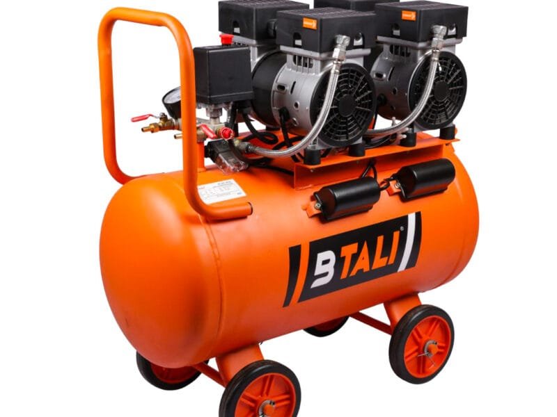 High-performance Btali BT 50T 2 HP Double Motor Oil Free Air Compressor featuring a 50L tank for heavy duty industrial and dental applications.