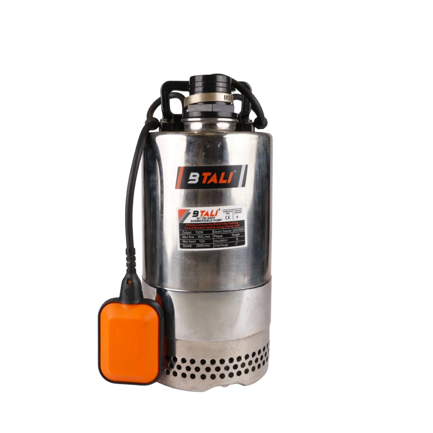 Btali BT-700 1 HP Stainless Steel Submersible Dewatering Pump for efficient water transfer and drainage tasks.